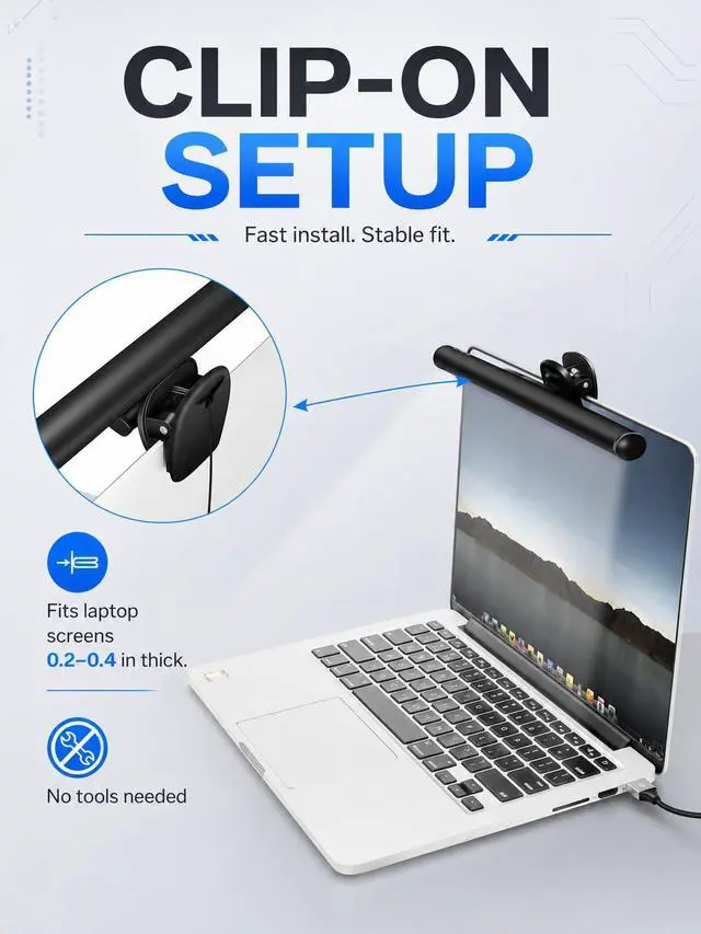 Alt view image 3 of 7 - Laptop Monitor Light Bar, USB e-Reading LED Task Lamp, 3 Adjustable Color Temperature, 10 Dimming Brightness Levels, No Screen Glare, Space Saving, Eye Health Care, Portable for Travel