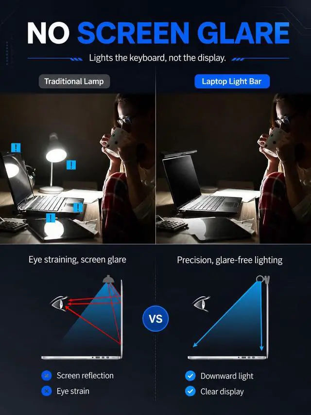 Alt view image 4 of 7 - Laptop Monitor Light Bar, USB e-Reading LED Task Lamp, 3 Adjustable Color Temperature, 10 Dimming Brightness Levels, No Screen Glare, Space Saving, Eye Health Care, Portable for Travel
