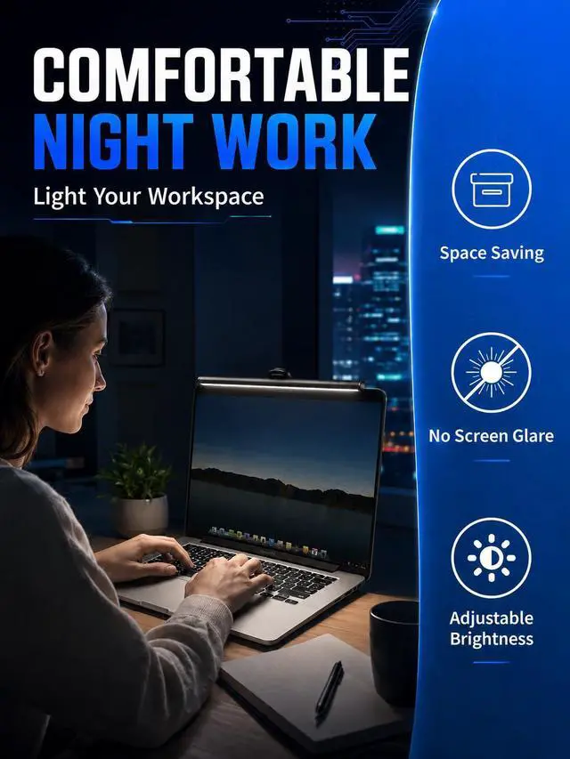 Alt view image 5 of 7 - Laptop Monitor Light Bar, USB e-Reading LED Task Lamp, 3 Adjustable Color Temperature, 10 Dimming Brightness Levels, No Screen Glare, Space Saving, Eye Health Care, Portable for Travel