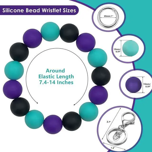 Alt view image 2 of 7 - Elastic Food-Grade Silicone Beaded Wristlet Keychain