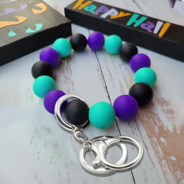 Alt view image 7 of 7 - Elastic Food-Grade Silicone Beaded Wristlet Keychain