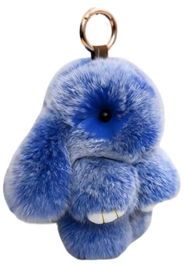 Main image of Bunny Fur Rex Rabbit Pompom Ball Doll Pendant Keychain Car Handbag Keyring Blue