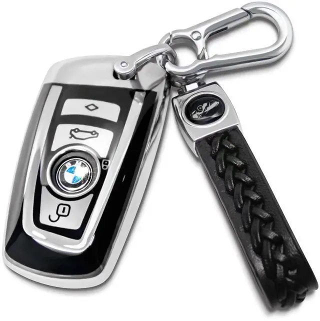 Main image of Suitable For BMW key fob cover. Advanced soft TPU key box is compatible with X1 X3 X4 X5 X6 1 2 4 5 6 7 M3 M5 M6 GT3 GT5 G30 F10 F15 F16 F20 key (Type A Silver Key Case + key chain set)