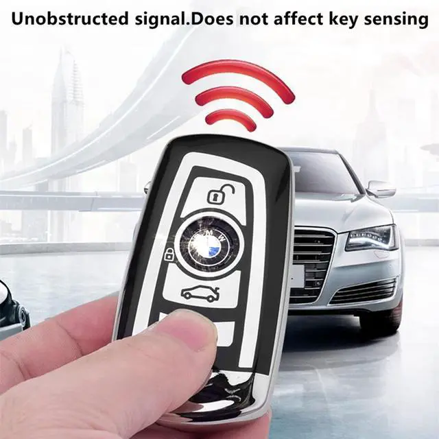 Alt view image 5 of 7 - Suitable For BMW key fob cover. Advanced soft TPU key box is compatible with X1 X3 X4 X5 X6 1 2 4 5 6 7 M3 M5 M6 GT3 GT5 G30 F10 F15 F16 F20 key (Type A Silver Key Case + key chain set)