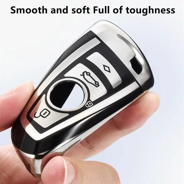 Alt view image 3 of 7 - Suitable For BMW key fob cover. Advanced soft TPU key box is compatible with X1 X3 X4 X5 X6 1 2 4 5 6 7 M3 M5 M6 GT3 GT5 G30 F10 F15 F16 F20 key (Type A Silver Key Case + key chain set)