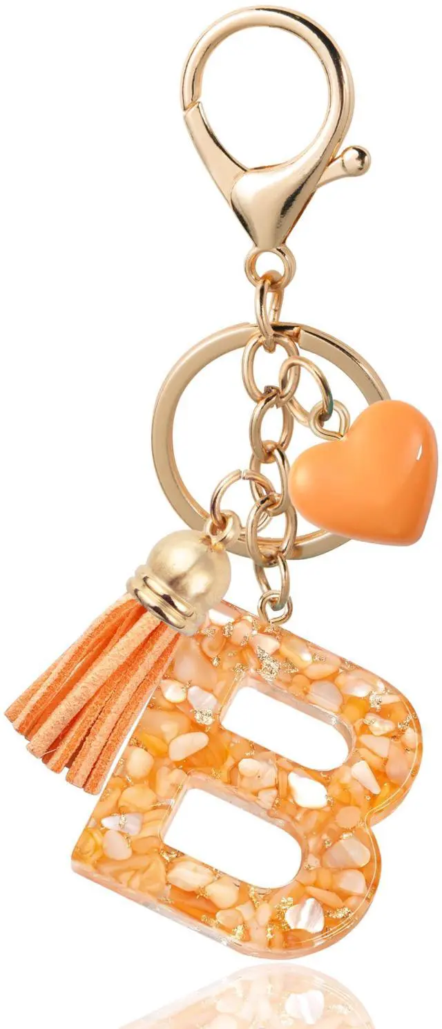 Main image of Initial Letter Keychain, Butterfly Keychain Cute Resin, Initial Keychain Backpack Charms, Key chain for Women, Girls (B, Orange)