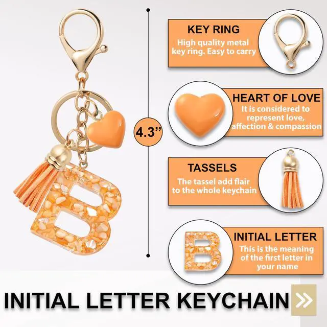 Alt view image 2 of 6 - Initial Letter Keychain, Butterfly Keychain Cute Resin, Initial Keychain Backpack Charms, Key chain for Women, Girls (B, Orange)
