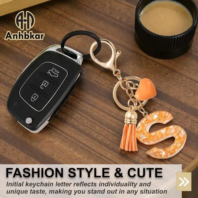 Alt view image 4 of 6 - Initial Letter Keychain, Butterfly Keychain Cute Resin, Initial Keychain Backpack Charms, Key chain for Women, Girls (B, Orange)
