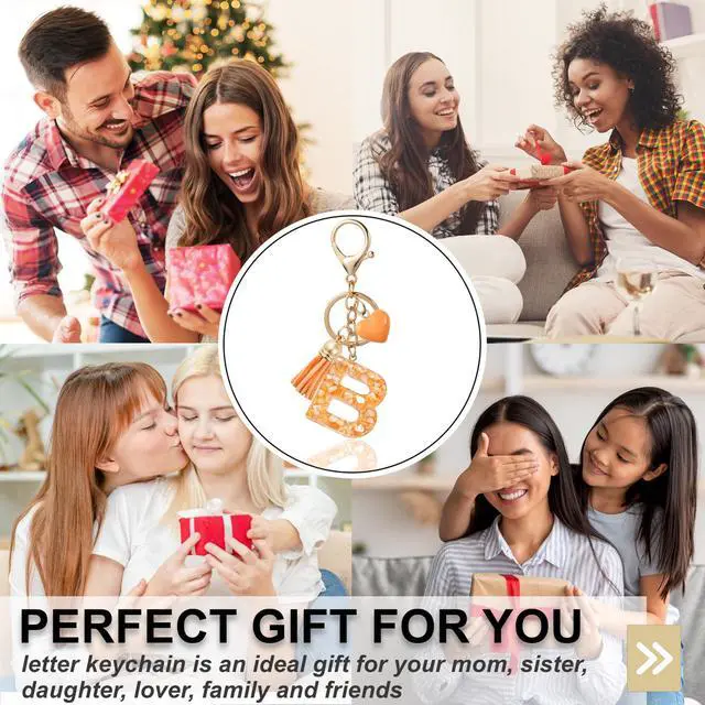 Alt view image 6 of 6 - Initial Letter Keychain, Butterfly Keychain Cute Resin, Initial Keychain Backpack Charms, Key chain for Women, Girls (B, Orange)