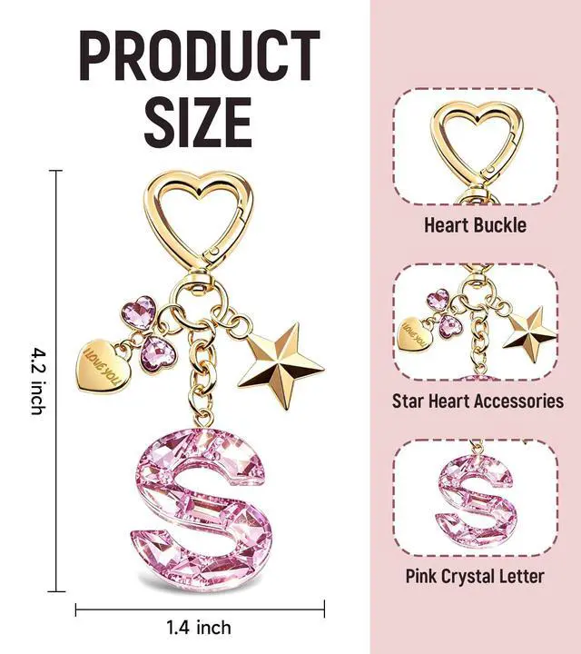 Alt view image 2 of 6 - Cute Initial Keychain Bag Charms, Letter Birthday Gift for Girls Women Purse Backpack Car Key Chain Accessories (J-silver)