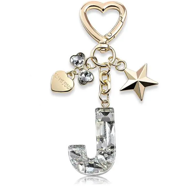 Main image of Cute Initial Keychain Bag Charms, Letter Birthday Gift for Girls Women Purse Backpack Car Key Chain Accessories (J-silver)