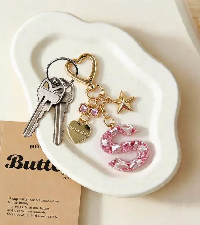 Alt view image 4 of 6 - Cute Initial Keychain Bag Charms, Letter Birthday Gift for Girls Women Purse Backpack Car Key Chain Accessories (J-silver)