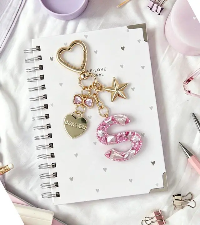 Alt view image 6 of 6 - Cute Initial Keychain Bag Charms, Letter Birthday Gift for Girls Women Purse Backpack Car Key Chain Accessories (J-silver)