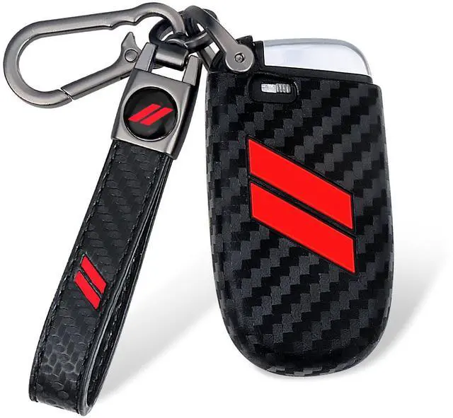 Main image of for Dodge Key Fob Cover with Double Slash Keychain, Car Key Cover Compatible with Dodge Charger Challenger Cherokee Dart Durango Trailhawk Grand RAM Renegade Journey, 5 Buttons (Carbon-Red)