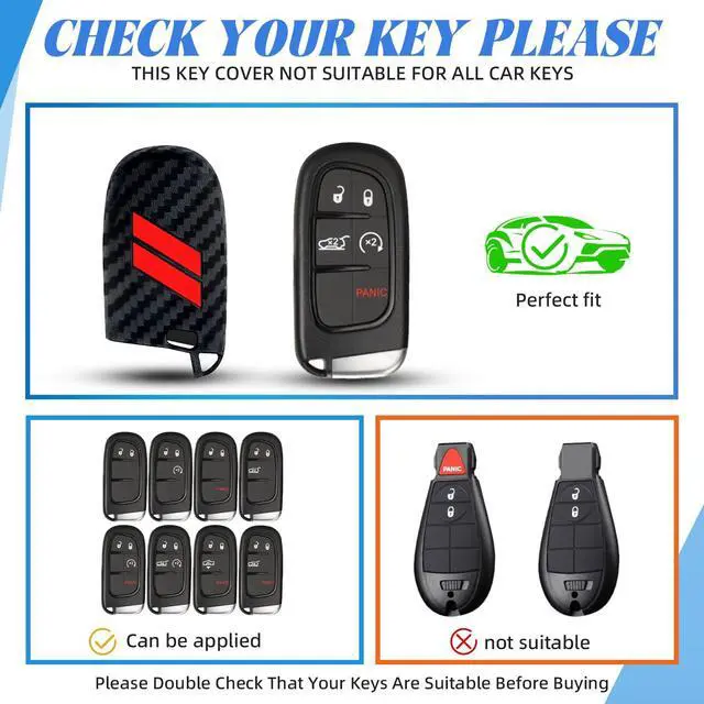 Alt view image 2 of 6 - for Dodge Key Fob Cover with Double Slash Keychain, Car Key Cover Compatible with Dodge Charger Challenger Cherokee Dart Durango Trailhawk Grand RAM Renegade Journey, 5 Buttons (Carbon-Red)