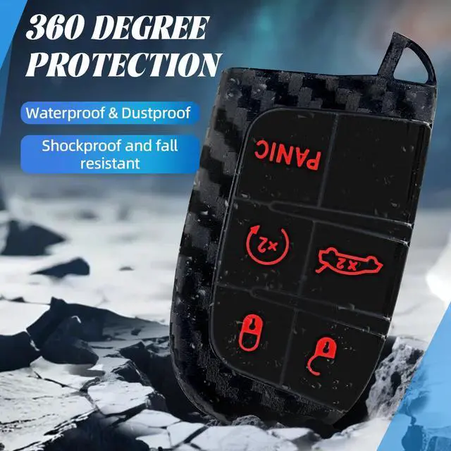 Alt view image 5 of 6 - for Dodge Key Fob Cover with Double Slash Keychain, Car Key Cover Compatible with Dodge Charger Challenger Cherokee Dart Durango Trailhawk Grand RAM Renegade Journey, 5 Buttons (Carbon-Red)