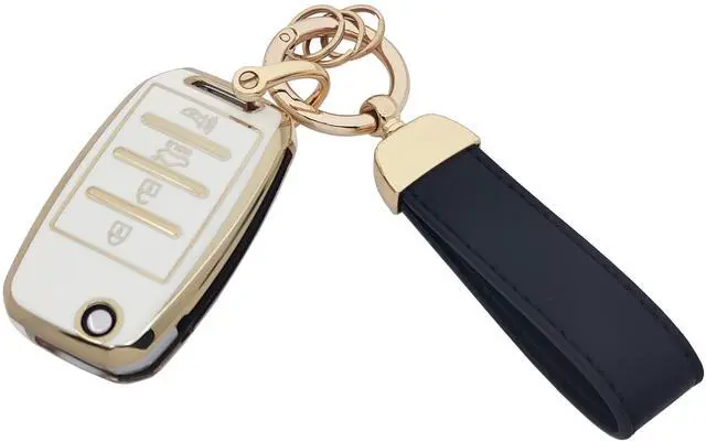 Main image of Key Fob Cover with Keychain fit for Kia Sorento Sportage Rio Soul Forte Optima Carens Picanto Folding Flip Keyless Entry Key Fob (White)