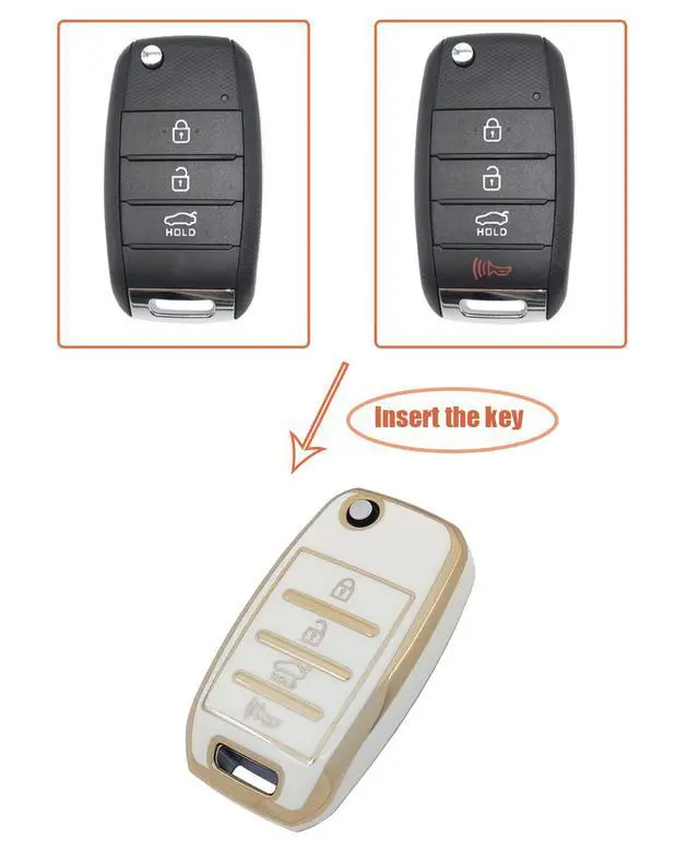 Alt view image 2 of 6 - Key Fob Cover with Keychain fit for Kia Sorento Sportage Rio Soul Forte Optima Carens Picanto Folding Flip Keyless Entry Key Fob (White)