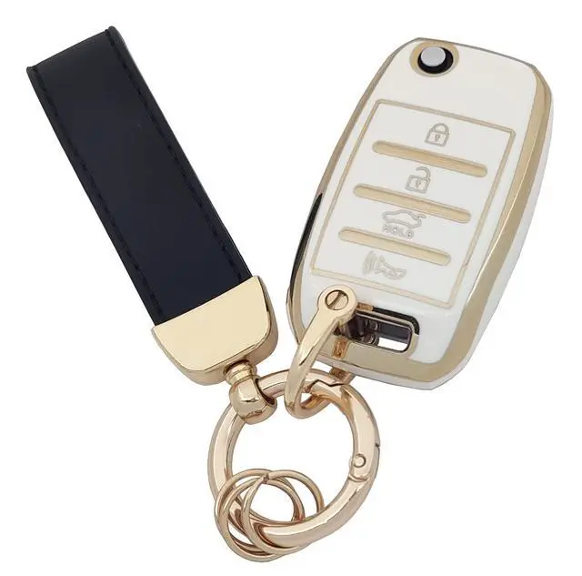 Alt view image 3 of 6 - Key Fob Cover with Keychain fit for Kia Sorento Sportage Rio Soul Forte Optima Carens Picanto Folding Flip Keyless Entry Key Fob (White)