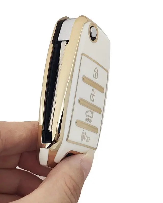 Alt view image 4 of 6 - Key Fob Cover with Keychain fit for Kia Sorento Sportage Rio Soul Forte Optima Carens Picanto Folding Flip Keyless Entry Key Fob (White)