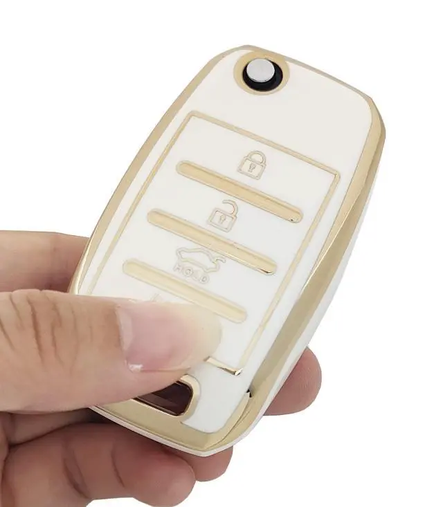 Alt view image 5 of 6 - Key Fob Cover with Keychain fit for Kia Sorento Sportage Rio Soul Forte Optima Carens Picanto Folding Flip Keyless Entry Key Fob (White)