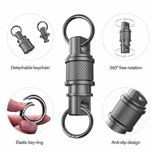 Alt view image 2 of 7 - Quick Release Keychain with Detachable Key Rings-Heavy Duty Retractable Key Chain Clip for Men&Women(Titanium Colour 2 Pack)