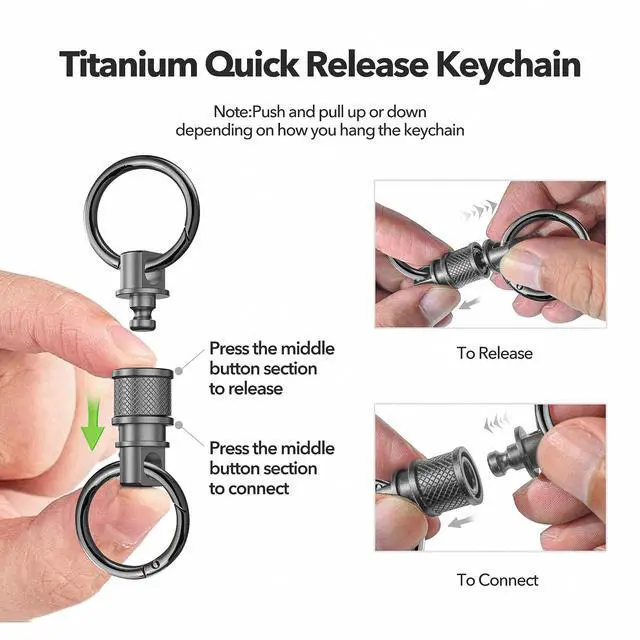 Alt view image 3 of 7 - Quick Release Keychain with Detachable Key Rings-Heavy Duty Retractable Key Chain Clip for Men&Women(Titanium Colour 2 Pack)