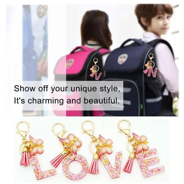 Alt view image 4 of 6 - Initial Letter Keychain for Women Gift for Young Teenage Girl Gifts for Christmas to Mom Daughter Pink tassel (pink snow LetterR)