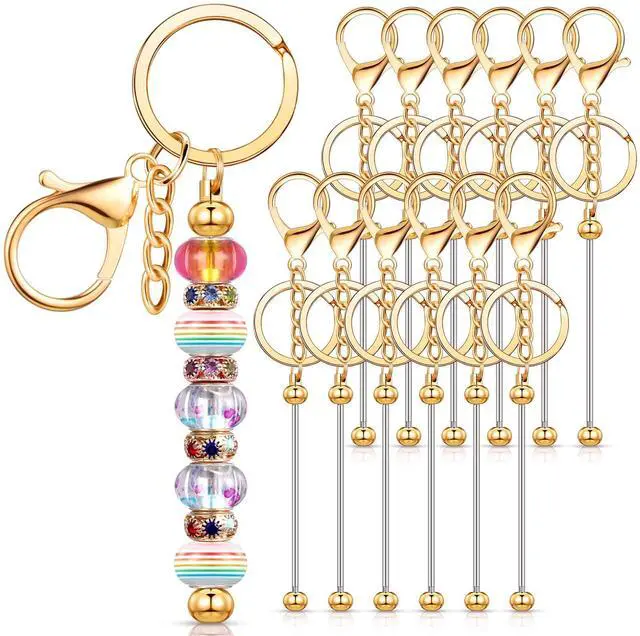 Main image of 12 Pcs Beadable Keychains Bars Bulk Blank Beaded Metal Keychain for Craft DIY Gift(Gold)