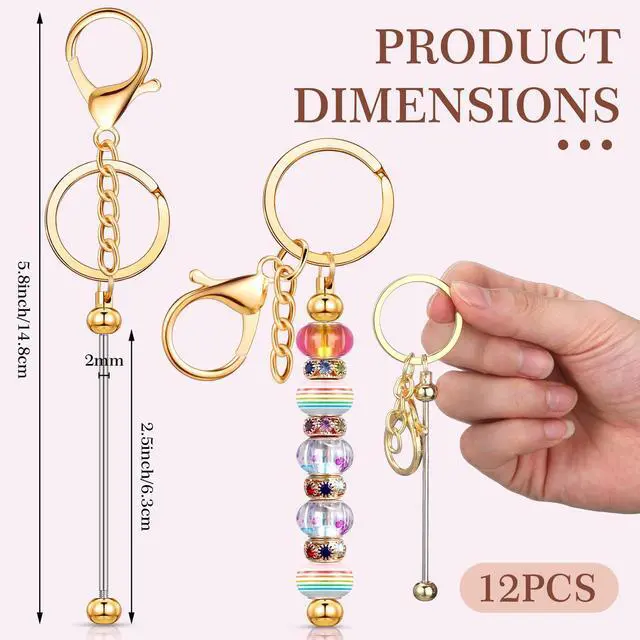 Alt view image 2 of 6 - 12 Pcs Beadable Keychains Bars Bulk Blank Beaded Metal Keychain for Craft DIY Gift(Gold)