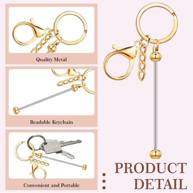 Alt view image 3 of 6 - 12 Pcs Beadable Keychains Bars Bulk Blank Beaded Metal Keychain for Craft DIY Gift(Gold)