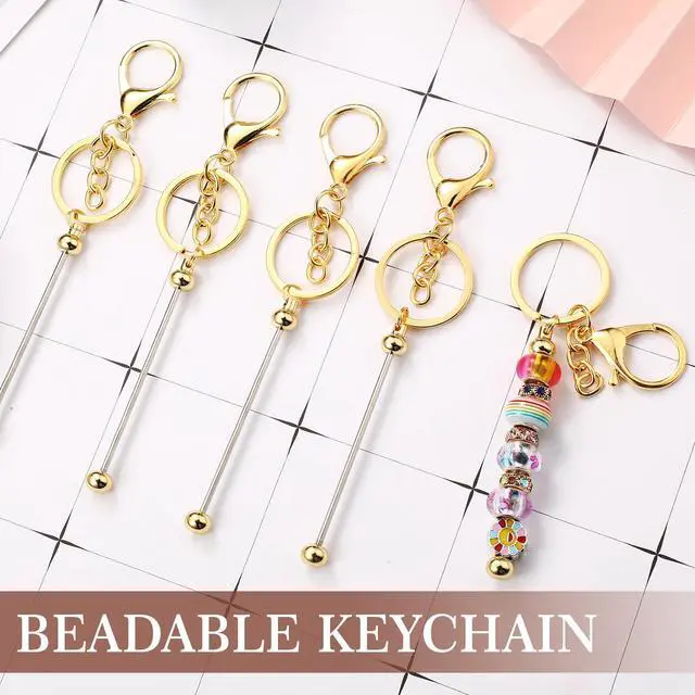 Alt view image 4 of 6 - 12 Pcs Beadable Keychains Bars Bulk Blank Beaded Metal Keychain for Craft DIY Gift(Gold)