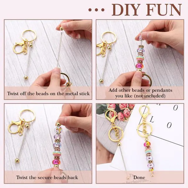Alt view image 5 of 6 - 12 Pcs Beadable Keychains Bars Bulk Blank Beaded Metal Keychain for Craft DIY Gift(Gold)