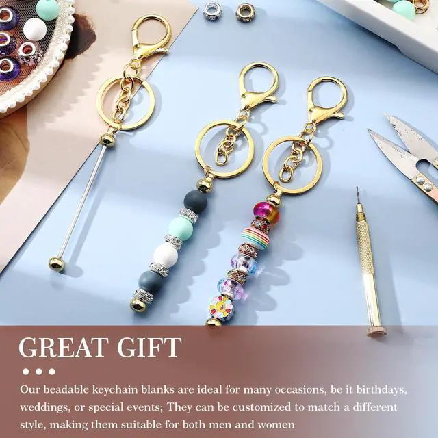 Alt view image 6 of 6 - 12 Pcs Beadable Keychains Bars Bulk Blank Beaded Metal Keychain for Craft DIY Gift(Gold)