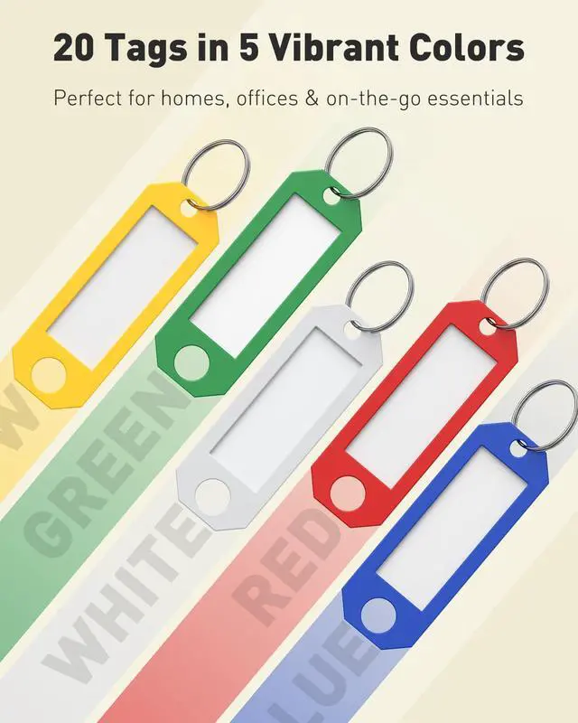 Alt view image 3 of 7 - 10 Pcs Key Tags, 5 Color Key Tags with Labels, Key Labels for Keychain, 2.3" x 0.8" Plastic Key Identifiers with Split Ring, Blank Key Ring Tags for House Office & School