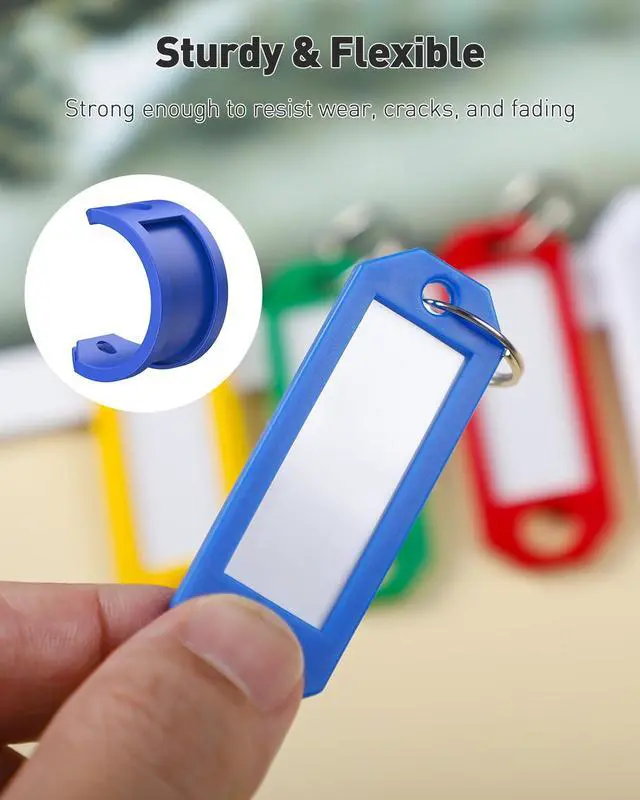 Alt view image 4 of 7 - 10 Pcs Key Tags, 5 Color Key Tags with Labels, Key Labels for Keychain, 2.3" x 0.8" Plastic Key Identifiers with Split Ring, Blank Key Ring Tags for House Office & School