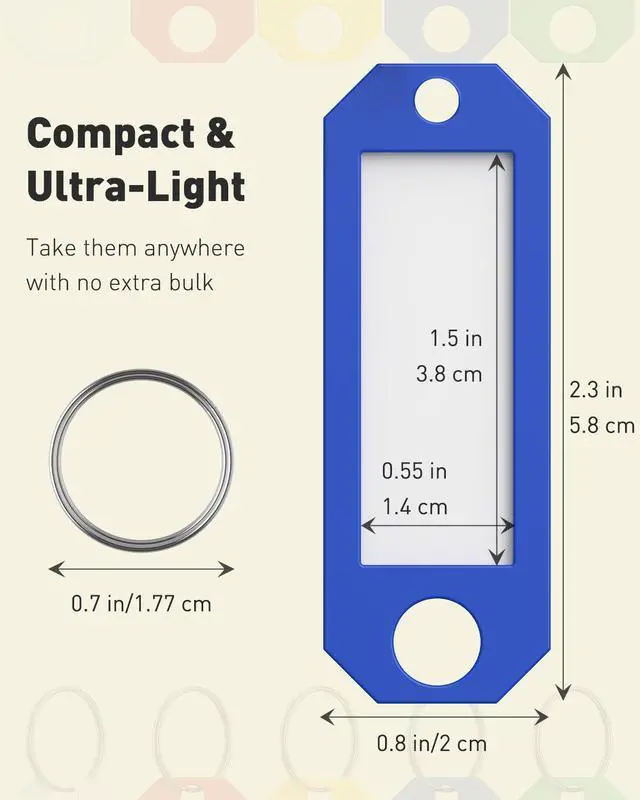 Alt view image 2 of 7 - 10 Pcs Key Tags, 5 Color Key Tags with Labels, Key Labels for Keychain, 2.3" x 0.8" Plastic Key Identifiers with Split Ring, Blank Key Ring Tags for House Office & School