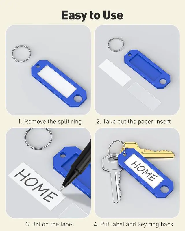 Alt view image 5 of 7 - 10 Pcs Key Tags, 5 Color Key Tags with Labels, Key Labels for Keychain, 2.3" x 0.8" Plastic Key Identifiers with Split Ring, Blank Key Ring Tags for House Office & School