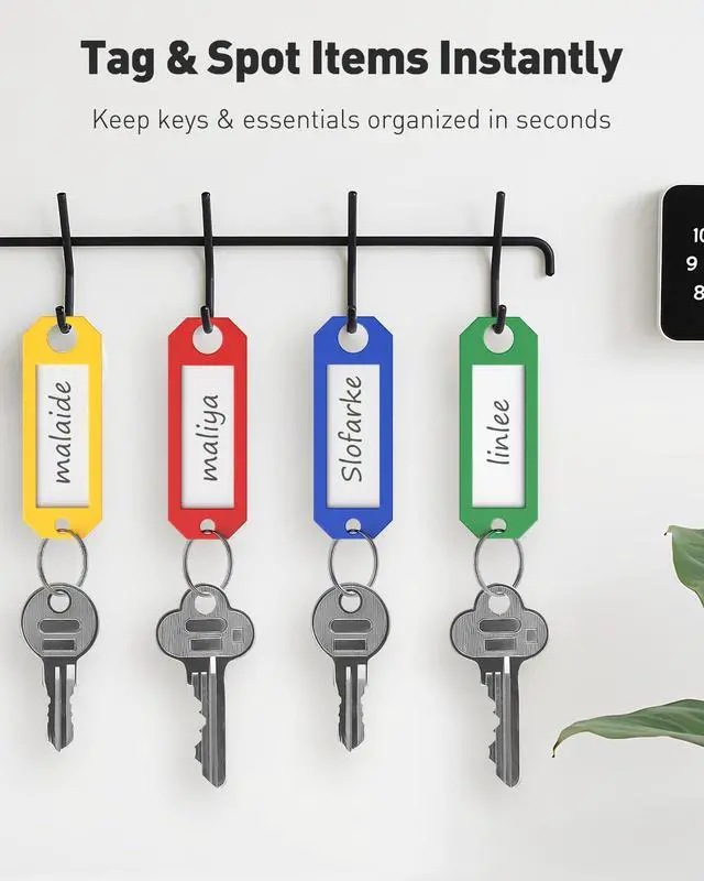 Alt view image 6 of 7 - 10 Pcs Key Tags, 5 Color Key Tags with Labels, Key Labels for Keychain, 2.3" x 0.8" Plastic Key Identifiers with Split Ring, Blank Key Ring Tags for House Office & School