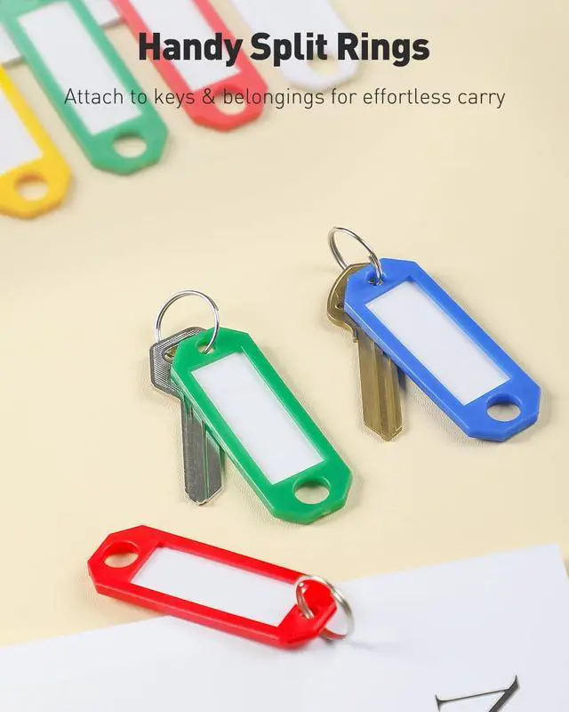Alt view image 7 of 7 - 10 Pcs Key Tags, 5 Color Key Tags with Labels, Key Labels for Keychain, 2.3" x 0.8" Plastic Key Identifiers with Split Ring, Blank Key Ring Tags for House Office & School