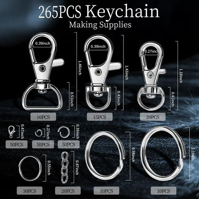 Alt view image 2 of 7 - Keychain Making Kit, 265PCS Keychains Clips and Key Rings, Well Crafted Sturdy Key Chain Making Kit, Key Chain Rings, Keychains Hooks, for Key Chains, Lanyard, Jewelry Making, Crafts, Silver
