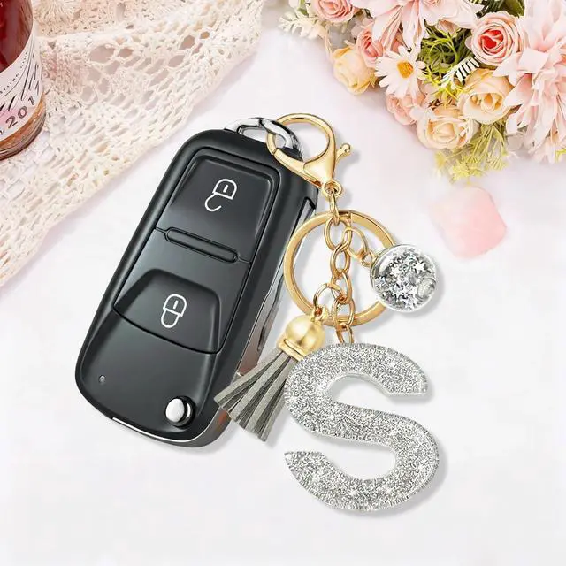 Alt view image 3 of 7 - Silver Initial Letter Keychain,Keychain Cute Resin,Initial Keychain to Backpack Charms,Key chain Gift for Women,Girls(Silver S)
