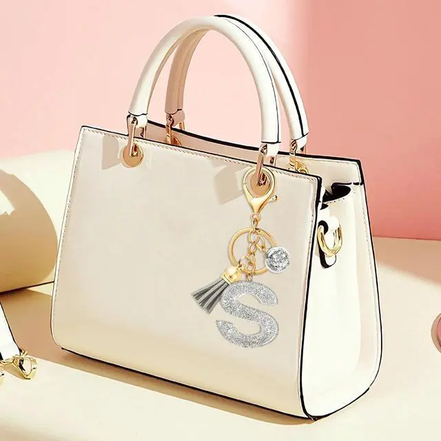 Alt view image 4 of 7 - Silver Initial Letter Keychain,Keychain Cute Resin,Initial Keychain to Backpack Charms,Key chain Gift for Women,Girls(Silver S)