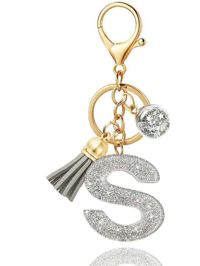 Main image of Silver Initial Letter Keychain,Keychain Cute Resin,Initial Keychain to Backpack Charms,Key chain Gift for Women,Girls(Silver S)