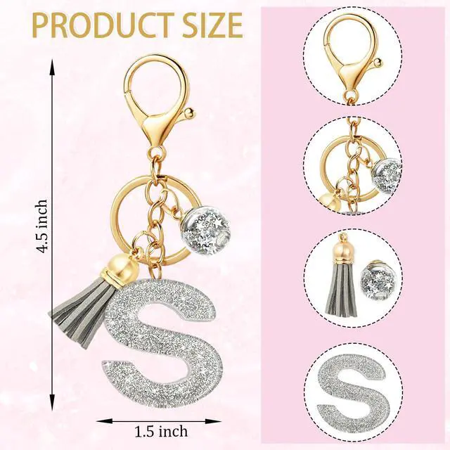 Alt view image 2 of 7 - Silver Initial Letter Keychain,Keychain Cute Resin,Initial Keychain to Backpack Charms,Key chain Gift for Women,Girls(Silver S)