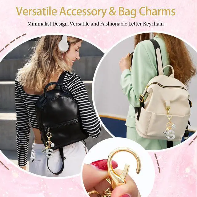 Alt view image 6 of 7 - Silver Initial Letter Keychain,Keychain Cute Resin,Initial Keychain to Backpack Charms,Key chain Gift for Women,Girls(Silver S)