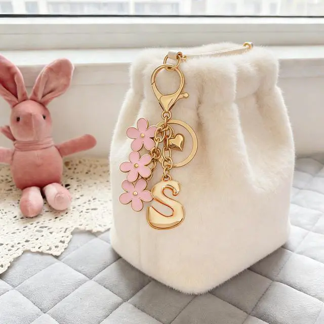 Alt view image 6 of 6 - Bubble Initial Keychain Cute Flower Charms Keyring for Handbag BackpackPersonalized A-Z Letter Charms Gift for Women