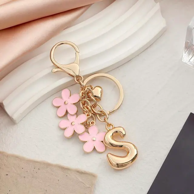 Alt view image 5 of 6 - Bubble Initial Keychain Cute Flower Charms Keyring for Handbag BackpackPersonalized A-Z Letter Charms Gift for Women