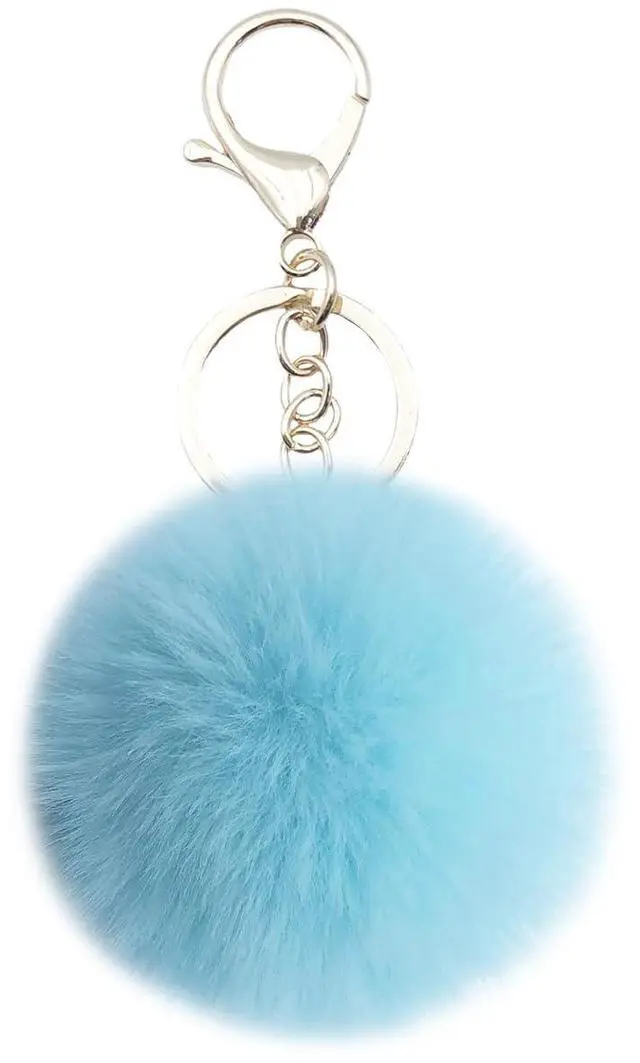 Main image of Faux Rabbit Fur Ball Pom Pom Keychain for Car Key Ring Phone Handbag Charm Tote Pendant,lake blue