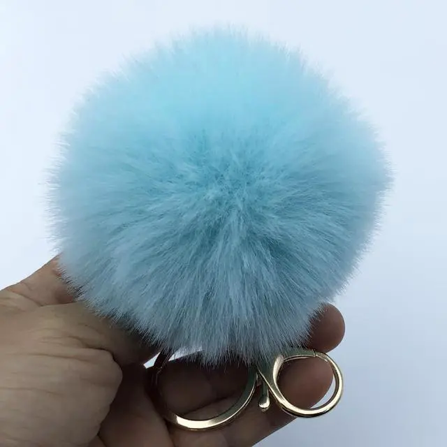 Alt view image 2 of 2 - Faux Rabbit Fur Ball Pom Pom Keychain for Car Key Ring Phone Handbag Charm Tote Pendant,lake blue